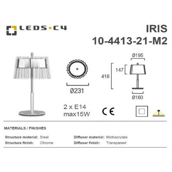 LEDS.C4 IRIS 10-4413-21-M2 IP20 2 x E14 max15W Table Lamp-Home Decore-DELIGHT OptoElectronics Pte. Ltd