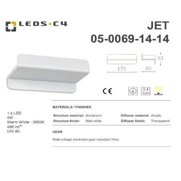 LEDS.C4 JET 05-0069-14-14 1xLED 4W Warm white 3000K Wall Light-Home Decore-DELIGHT OptoElectronics Pte. Ltd