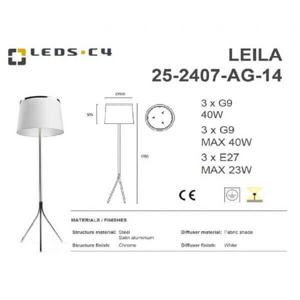 LEDS.C4 LEILA 25-2407-AG-14 IP20 Bulb included: 3 x G9 40W Floor Lamp-Home Decore-DELIGHT OptoElectronics Pte. Ltd