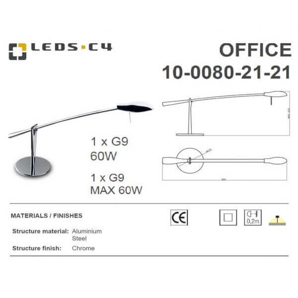 LEDS.C4 OFFICE 10-0080-21-21 1xG9 60W Table Lamp-Home Decore-DELIGHT OptoElectronics Pte. Ltd