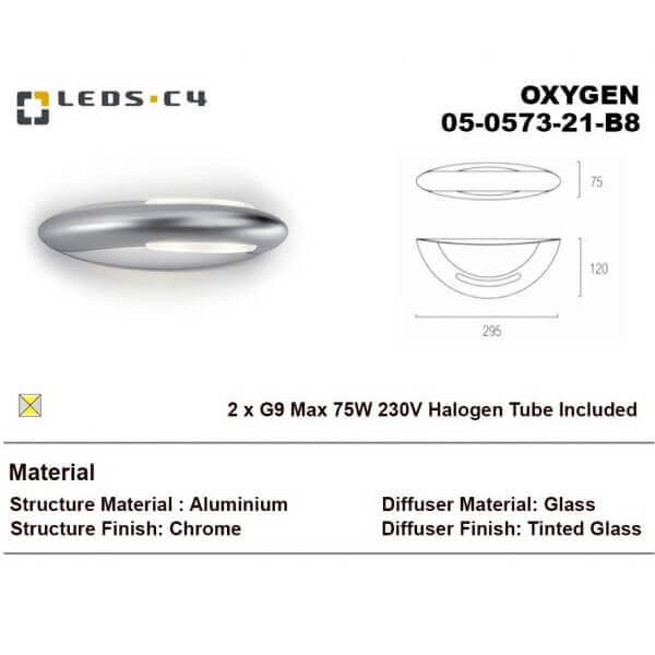 LEDS.C4 OXYGEN 05-0573-21-B8 2xG9 Max 75W 230V Halogen Tube included Wall Light-Home Decore-DELIGHT OptoElectronics Pte. Ltd