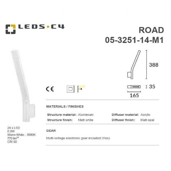 LEDS.C4 ROAD 05-3251-14-M1 24 x LED Samsung 6.3W Warm White - 3000K Wall Light-Home Decore-DELIGHT OptoElectronics Pte. Ltd