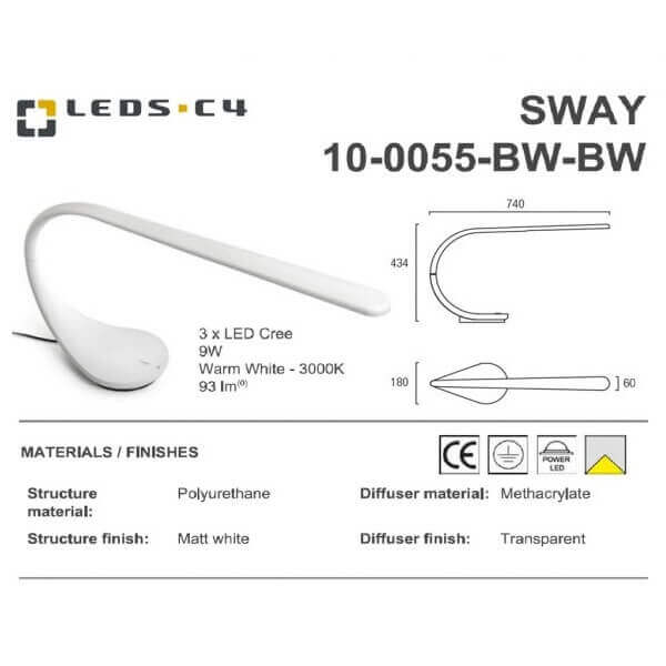 LEDS.C4 SWAY 10-0055-BW-BW IP20 3 x LED Cree 9W Warm White - 3000K Table Lamp-Home Decore-DELIGHT OptoElectronics Pte. Ltd