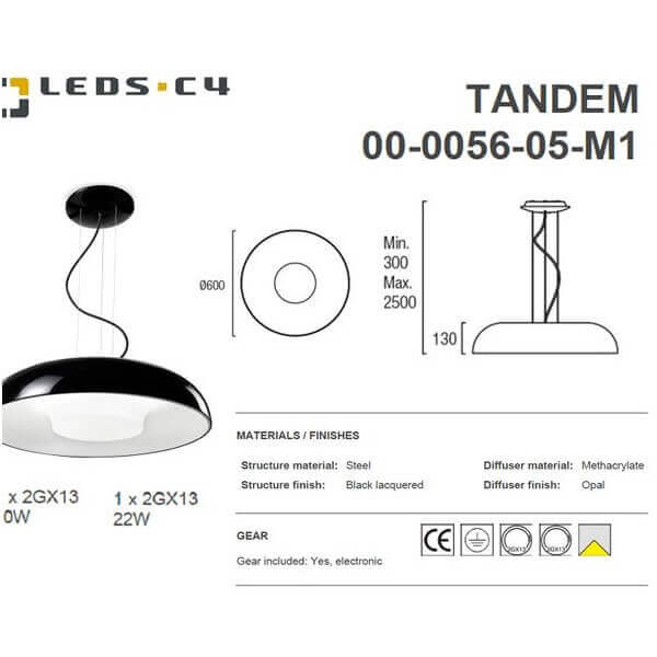 LEDS.C4 TANDEM IP20 Black laquered/matt white Pendant Light-Home Decore-DELIGHT OptoElectronics Pte. Ltd