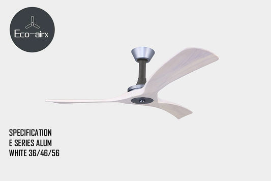 Eco Airx Home Decore Aluminium / White / Comfy 46" Eco Airx E Series Ceiling Fan With NO Led Light With Smart Wifi - FREE Installation