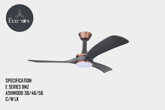 Eco Airx Home Decore Bronze / Ash Wood / Delight 36" Eco Airx E Series Ceiling Fan With LED Light With No Smart Wifi - Free Installation