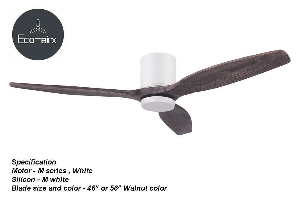 Eco Airx Home Decore White / Walnut / Comfy 46" Eco Airx M Series Ceiling Fan With NO Led Light With No Smart Wifi - FREE Installation