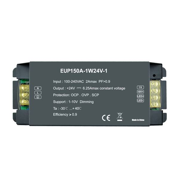 EUCHIPS 150W 24VDC 6.25A*1ch 1-10V EUP150A-1W24V-1 LED Constant Voltage Dimmable Driver-Ballast /Drivers-DELIGHT OptoElectronics Pte. Ltd