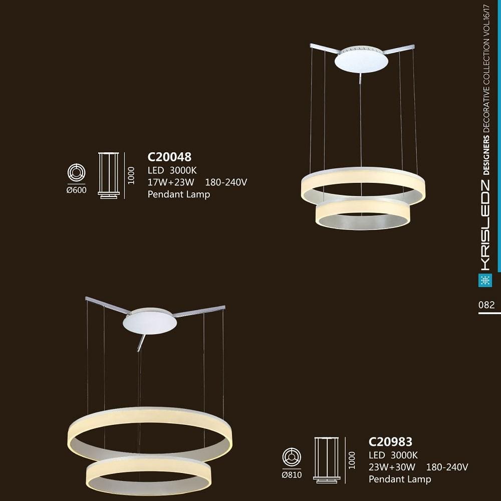 K1 Home Decore (23W+30W) / Round / 3000K KRISLEDZ C209 Series White Ring Pendant Light