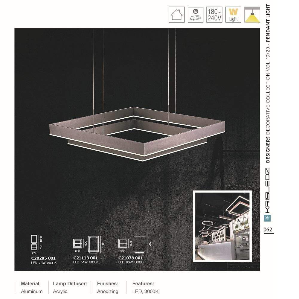K1 Home Decore KRISLEDZ C20285 Square Pendant Light