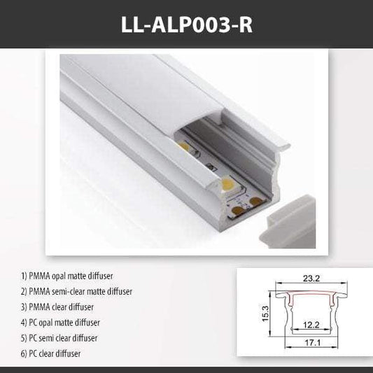 L9 Fixture LL-ALP003-R / PMMA Opal Matte [China] ALP003-R Recessed Mounting Aluminium Profile For 2835 Led Strip 2M x10Pcs