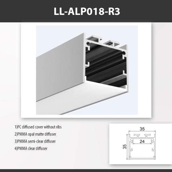 L9 Fixture LL-ALP018-R3 / PMMA Opal Matte / Recessed [China] ALP018 Aluminium Profile For 2835 Led Strip 2M x10Pcs