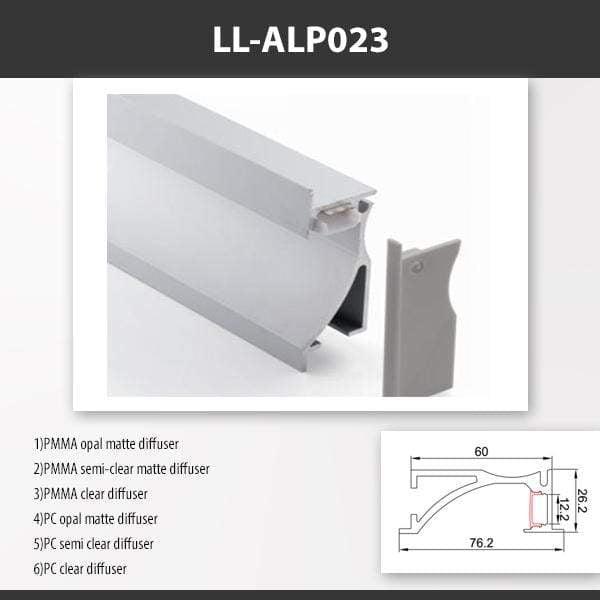 L9 Fixture LL-ALP023 / PMMA Opal Matte / Surface Mount [China] ALP023 Aluminum Profile for 3528 Led strip 2M x10Pcs