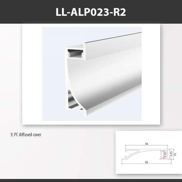 L9 Fixture LL-ALP023-R2 / PC Diffused / Recessed [China] ALP023 Aluminum Profile for 3528 Led strip 2M x10Pcs