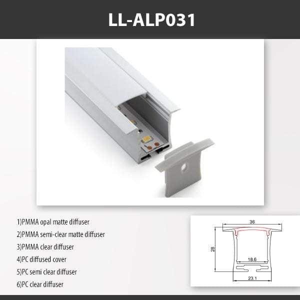 L9 Fixture LL-ALP031 / PMMA Opal Matte [China] ALP031 Recesssed Mounting Aluminium Profile For 2835 Led Strip 2M x10Pcs