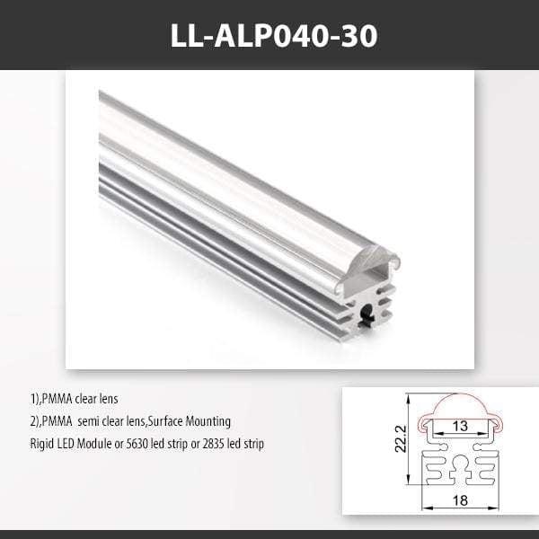 L9 Fixture LL-ALP040-30 / PMMA Clear Lens / With 30° [China] ALP040 Surface Mounting Aluminium Profile 2M x10Pcs