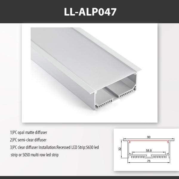 L9 Fixture LL-ALP047 / PC Opal Matte / Surface [China] ALP047 Recess Mount Aluminium Profile 2M x10Pcs
