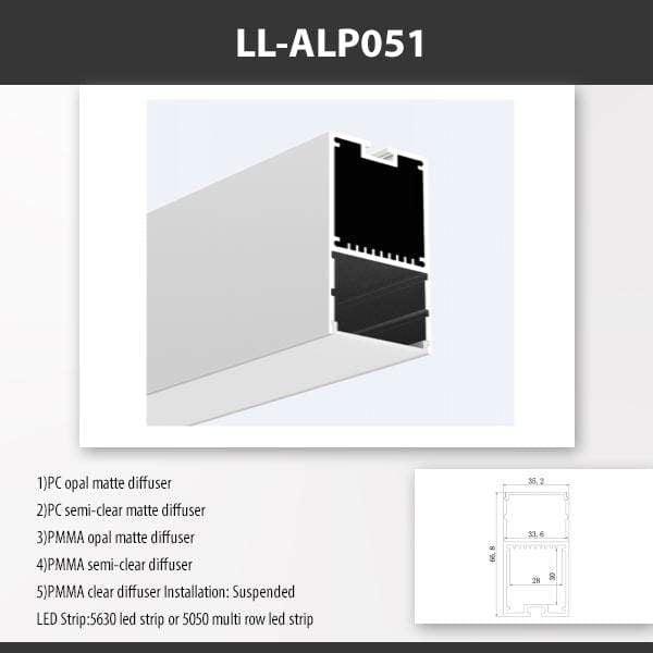 L9 Fixture LL-ALP051 / PC Opal Matte / Surface [China] ALP051 Surface Mount Aluminium Profile 2M x10Pcs