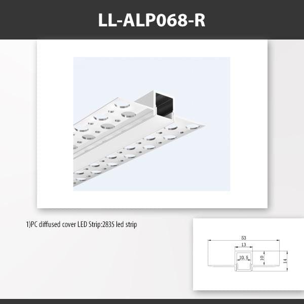 L9 Fixture LL-ALP068-R / PC Diffused [China] ALP068-R Recess Mount Aluminium Profile for 2835 Led Strip 2M x10Pcs