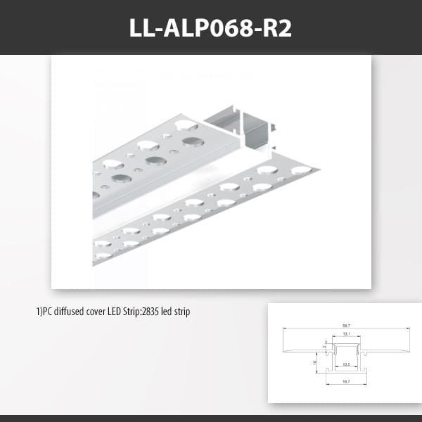 L9 Fixture LL-ALP068-R2 / PC Diffused [China] ALP068-R Recess Mount Aluminium Profile for 2835 Led Strip 2M x10Pcs