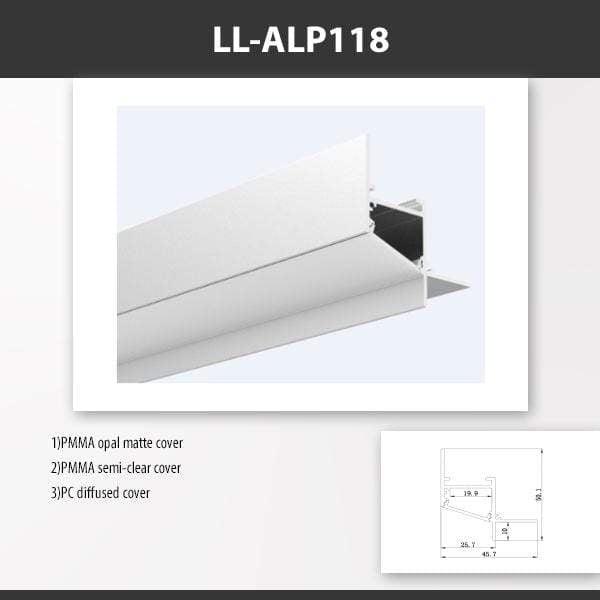 L9 Fixture LL-ALP118 / PMMA Opal Matte [China] ALP118 Recess Mount Aluminium Profile For 2835 Led Strip 2M x10Pcs