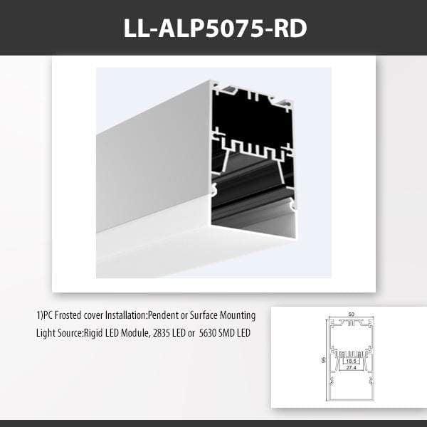 L9 Fixture LL-ALP5075-RD / PC Frosted [China] ALP5075 Surface Mount Aluminium Profile 2M x10Pcs