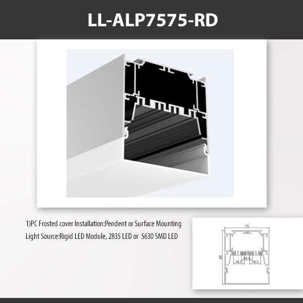 L9 Fixture LL-ALP7575-RD / PC Frosted [China] ALP7575 Surface Mount Aluminium Profile 2M x10Pcs
