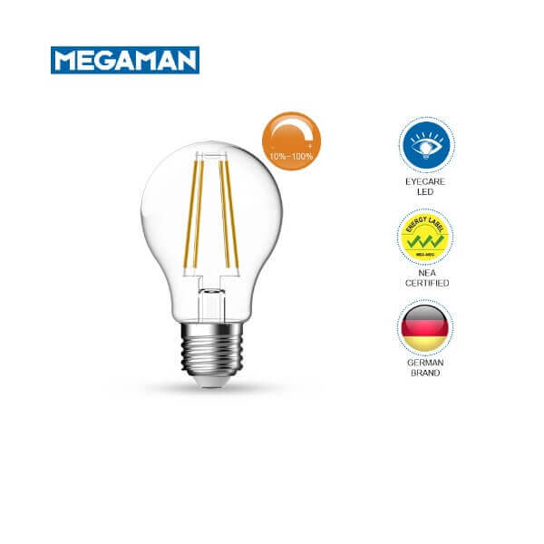 MEGAMAN A60F7-CL-D-7.2W-E-E27-2700K Dimmable Classic LED Light Bulb Delight-LED Bulb-DELIGHT OptoElectronics Pte. Ltd