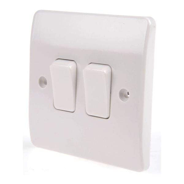 R1 Electrical Supplies 2 Gang MK Electric White 10A Flush Mount Rocker Light Switch