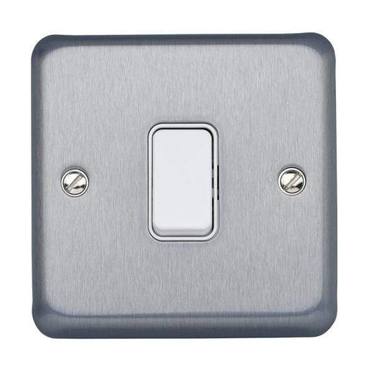 R1 Electrical Supplies Brushed Chrome / 1 Gang MK Electric Albany Plus 10A Flush Mount Plate Light Switch