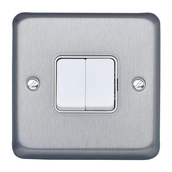 R1 Electrical Supplies Brushed Chrome / 2 Gang MK Electric Albany Plus 10A Flush Mount Plate Light Switch