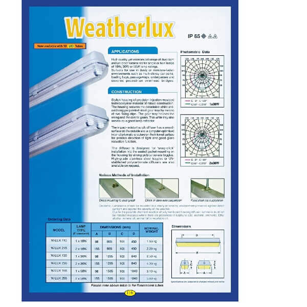 Weatherlux W-LUX236 (2x14.5W Philips T8 Master 4000K ) Jet and Dustproof IP65 Light Fitting with Acrylic Diffuser c/w Lamp-Fixture-DELIGHT OptoElectronics Pte. Ltd